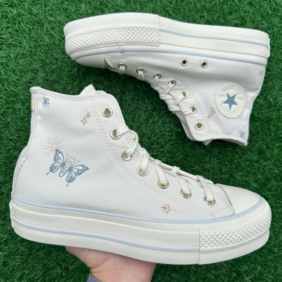 Converse Ctas Lift Platform High Top Vintage White / Cocoon Blue Tiny Tattoos - Picture 1 of 14
